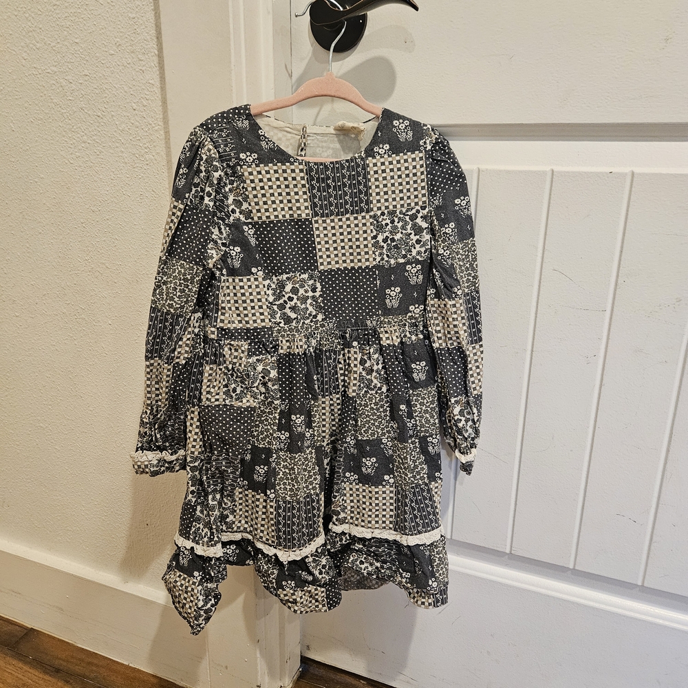 Stylish Kids Patchwork Dress in Black and White
